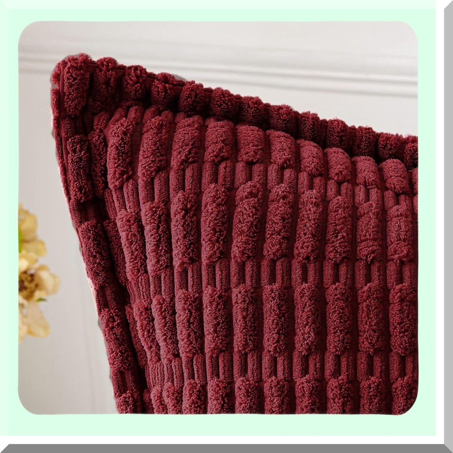Burgundy Corduroy Striped Pillowcase Set - 2 Pack Soft Decorative Throw Pillow Covers with Broad Edge - Modern Boho Home Decor for Couch Sofa Bed 18x18 Inch