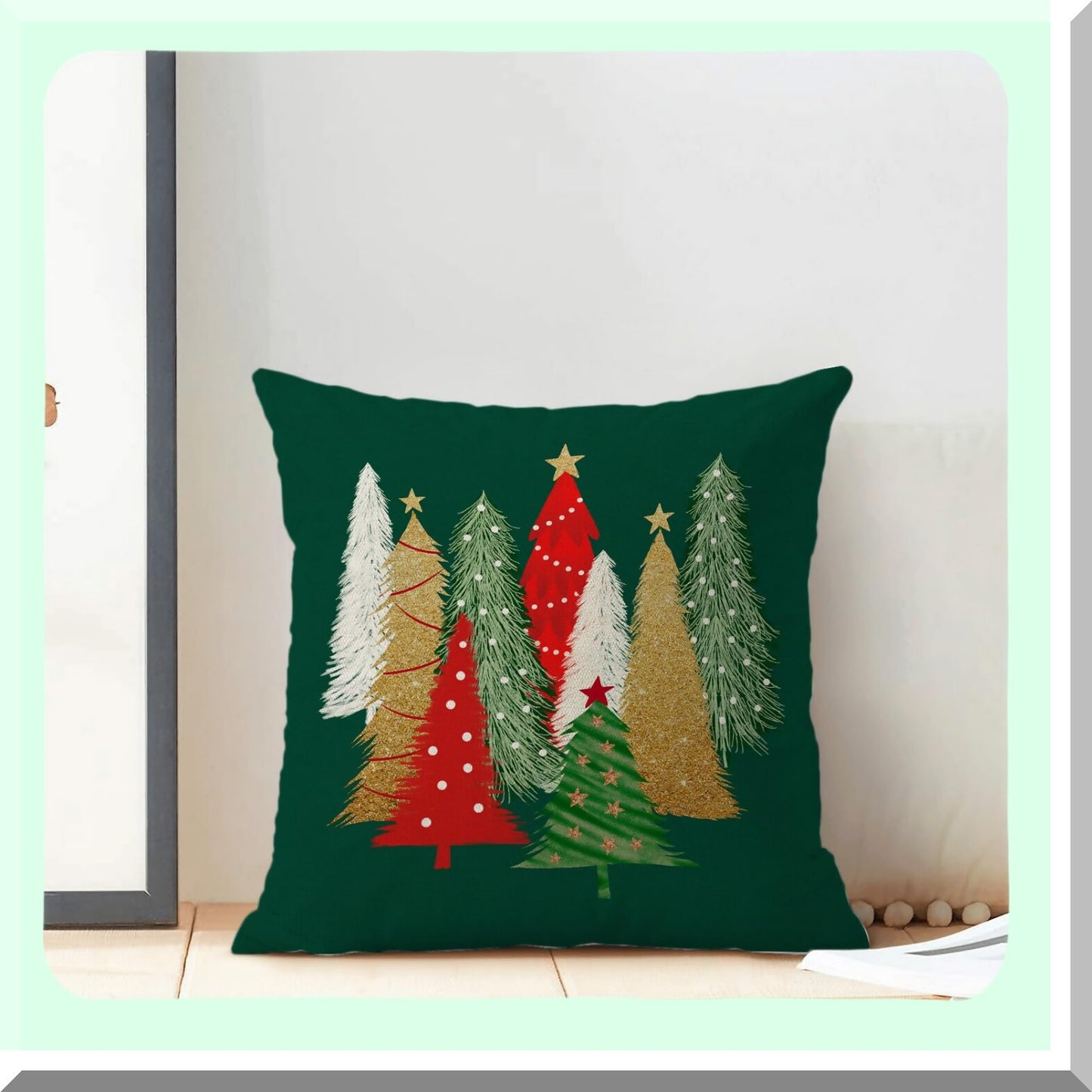 Winter Wonderland Tree Pillow Covers - Set of 2 Colorful 16x16 Inch Throw Pillows Case, Stars Holiday Outdoor Decorative Farmhouse Green Decor Cushion Covers for Home Sofa Bed Couch
