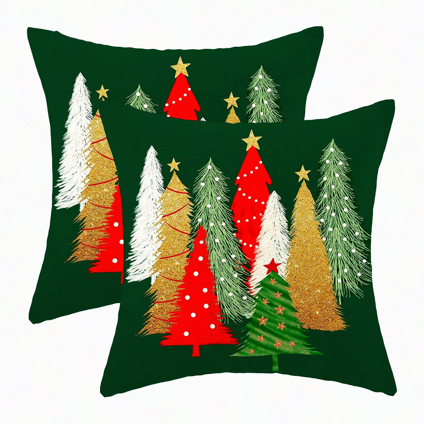 Winter Wonderland Tree Pillow Covers - Set of 2 Colorful 16x16 Inch Throw Pillows Case, Stars Holiday Outdoor Decorative Farmhouse Green Decor Cushion Covers for Home Sofa Bed Couch