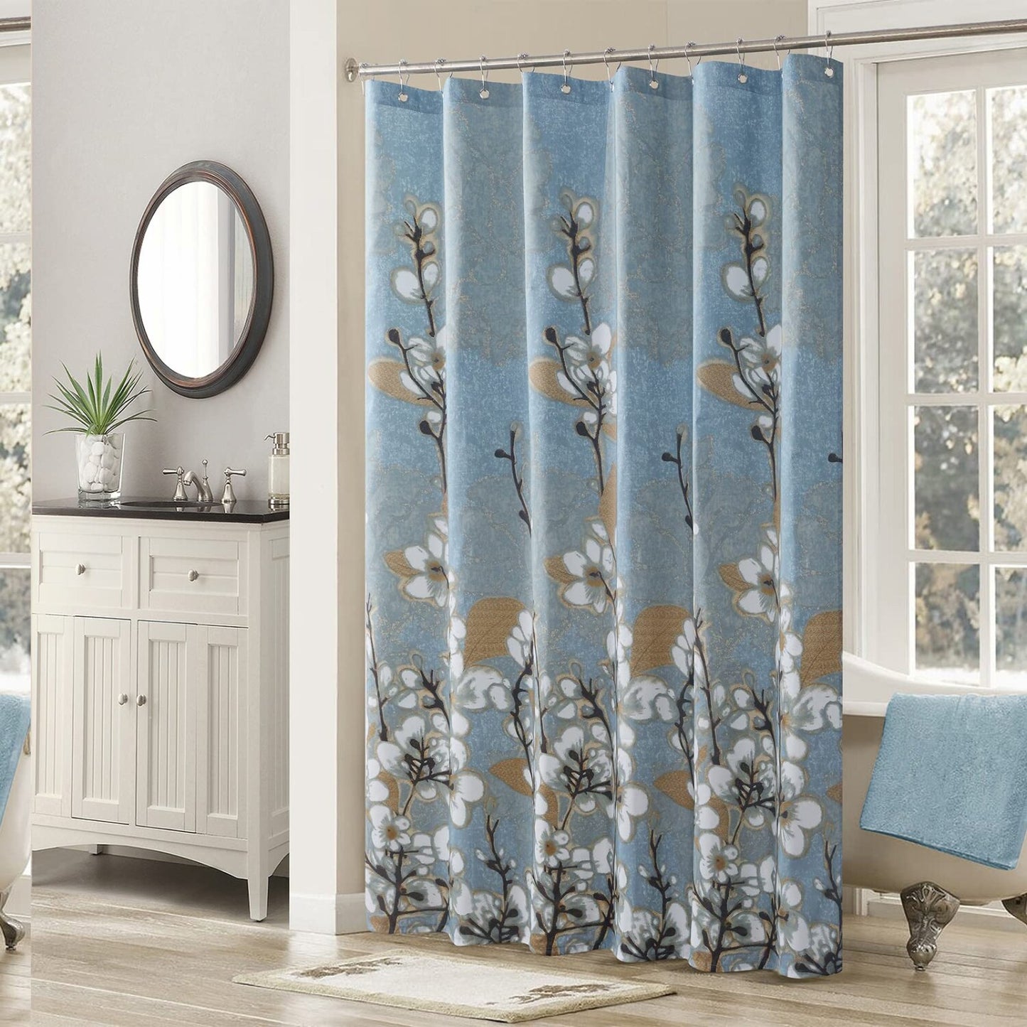Blue Fabric Waterproof Shower Curtain 72x72