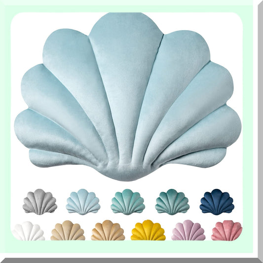 Velvet Shell 3D Accent Pillow - Soft Insert Included - Couch Bed Living Room Cushion - Light Blue - 18 X 13 inches