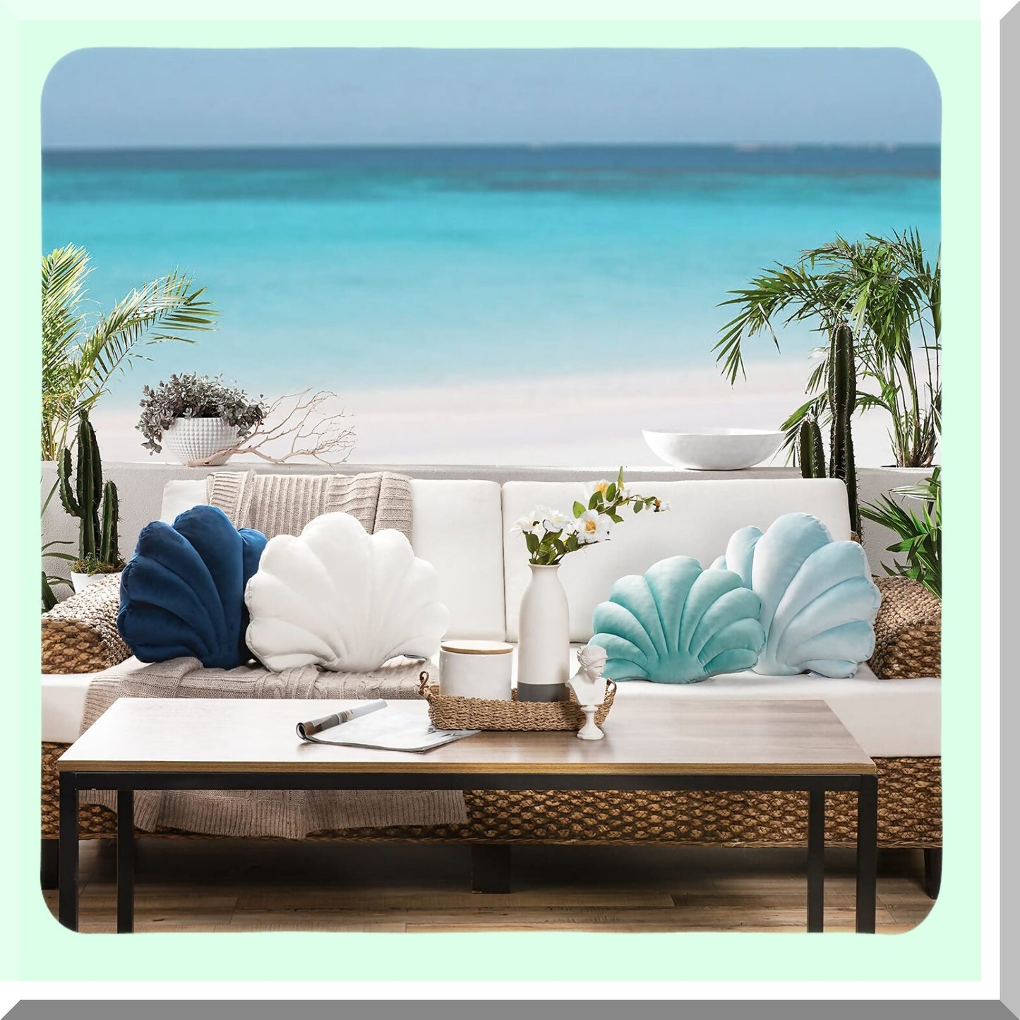 Velvet Shell 3D Accent Pillow - Soft Insert Included - Couch Bed Living Room Cushion - Light Blue - 18 X 13 inches