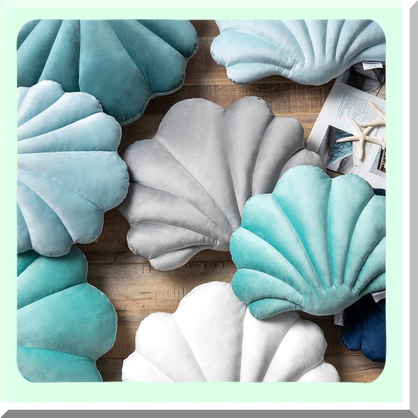 Velvet Shell 3D Accent Pillow - Soft Insert Included - Couch Bed Living Room Cushion - Light Blue - 18 X 13 inches