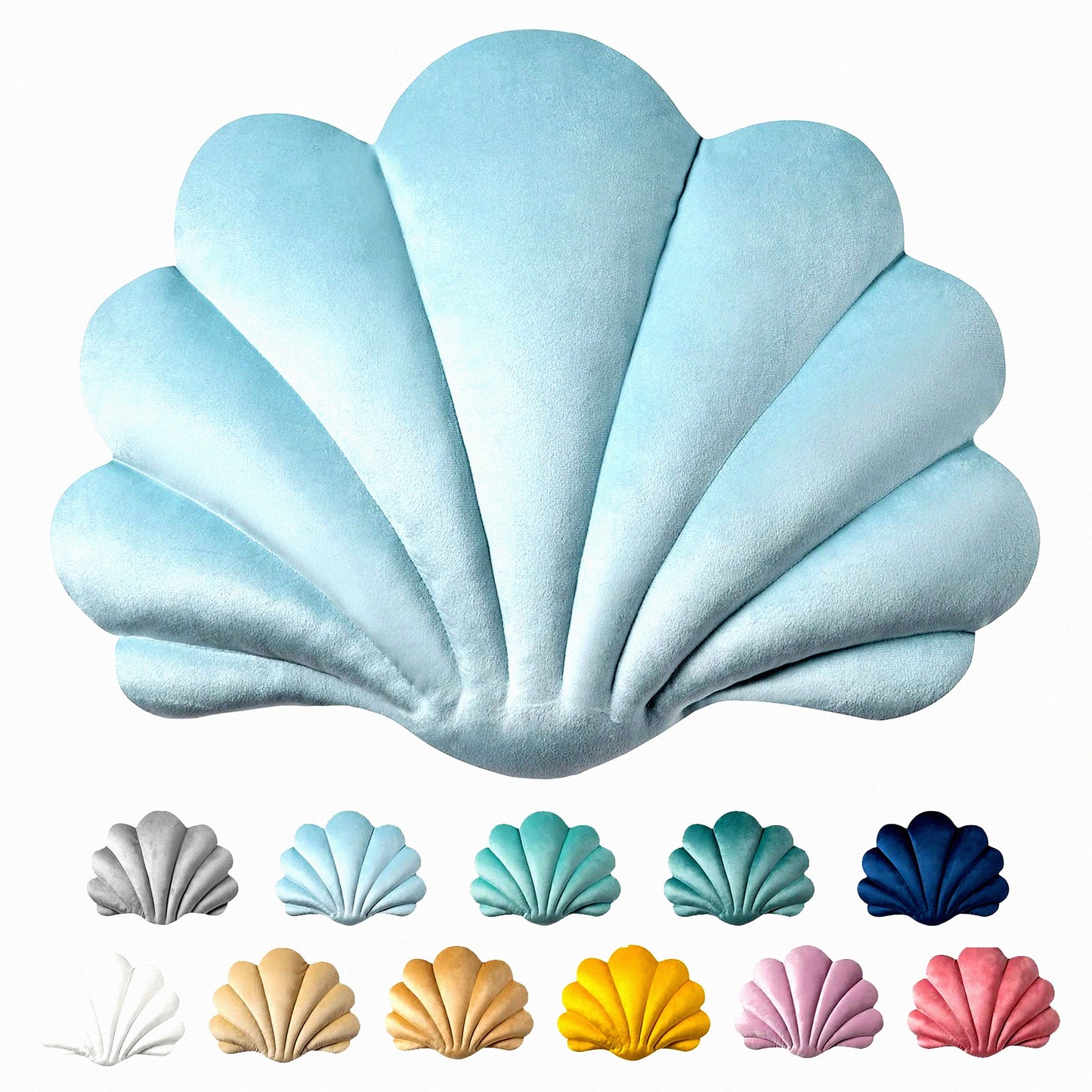 Velvet Shell 3D Accent Pillow - Soft Insert Included - Couch Bed Living Room Cushion - Light Blue - 18 X 13 inches