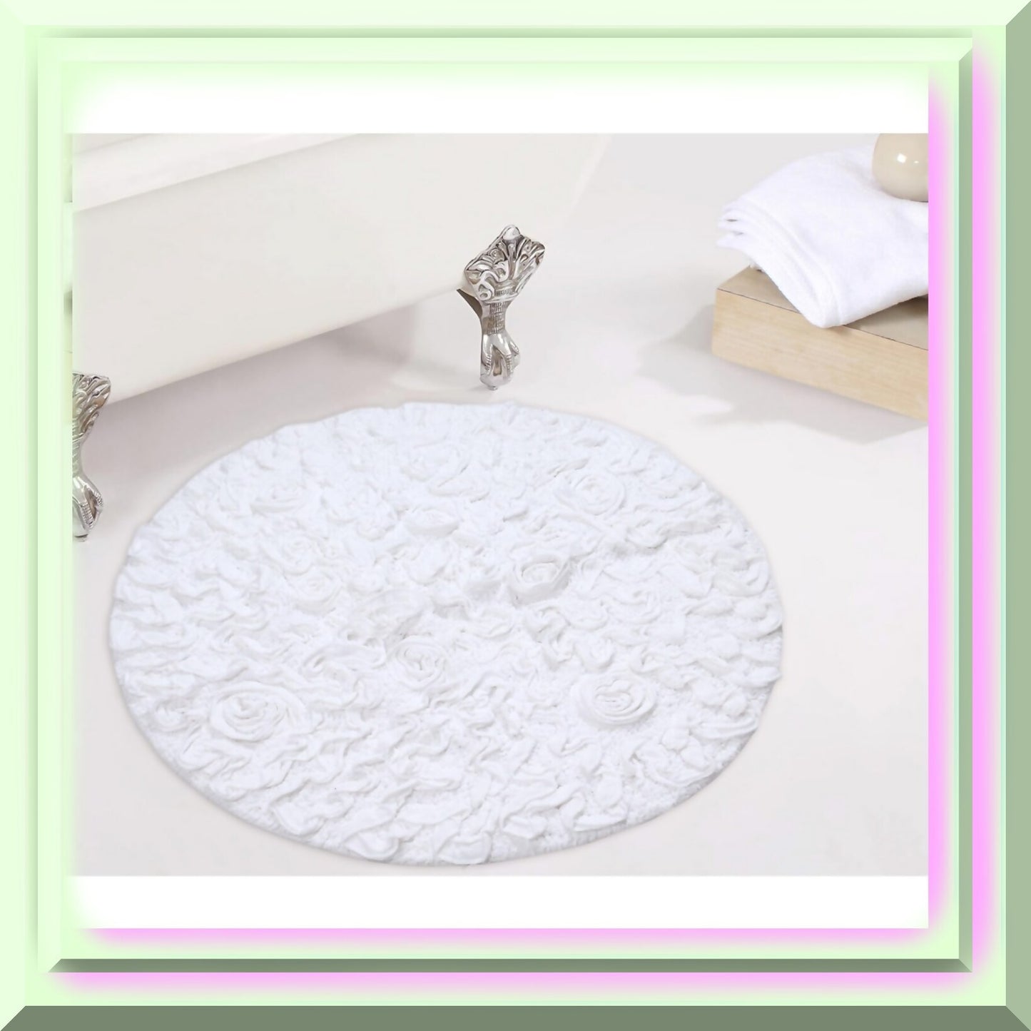 30" Round Cotton Tufted Bath Rug White