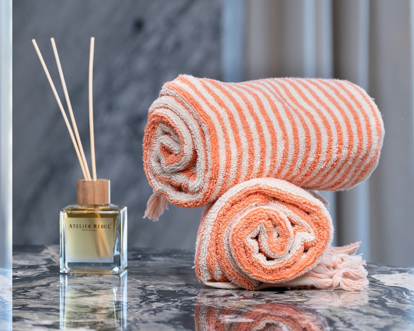 Striped Pink Turkish Cotton Hand and Bath Towel Set