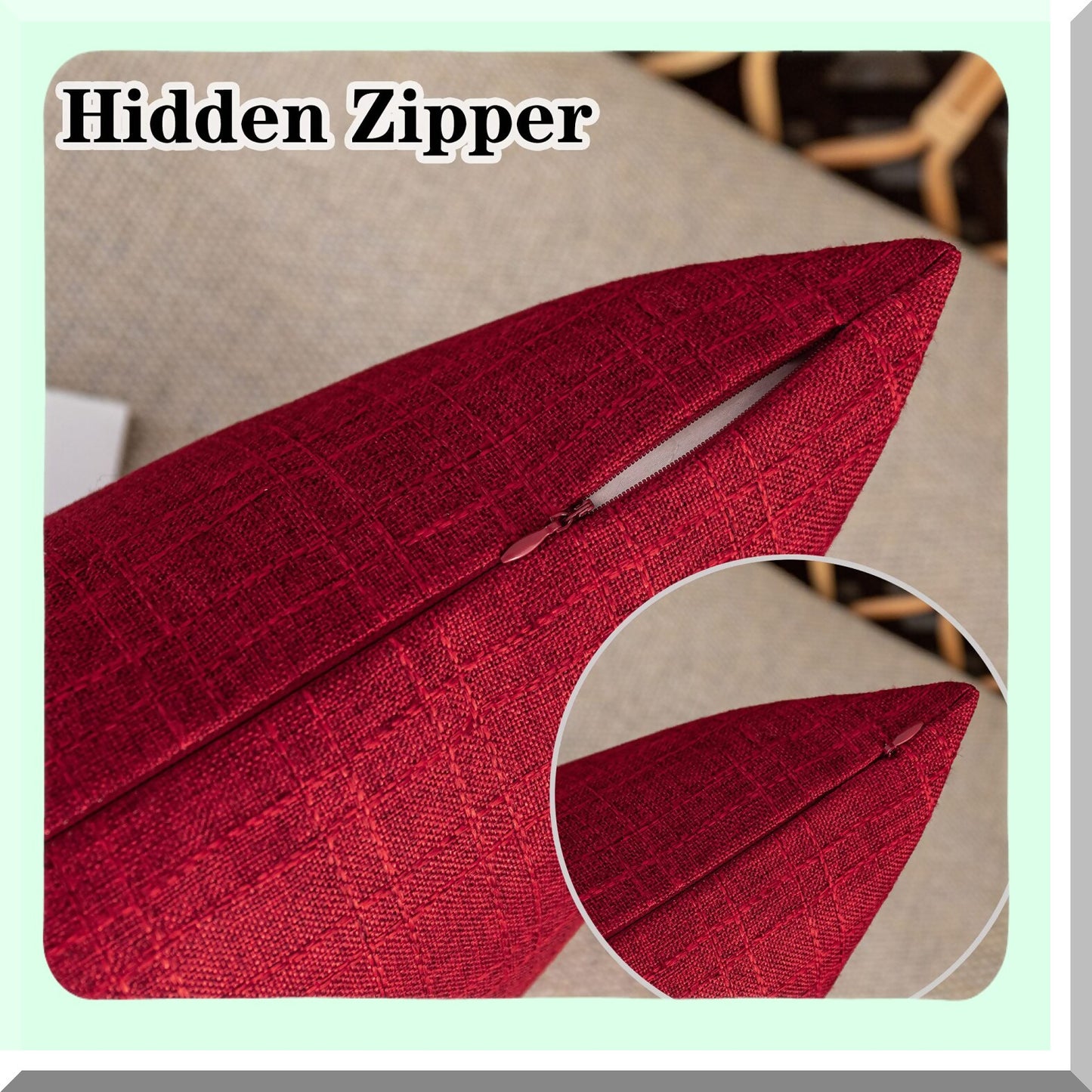 Waterproof Farmhouse Checkered Outdoor Pillow Covers - Set of 2 Red 18x18 inch - Decorative Solid Cushion Cases for Patio Garden Porch Sofa