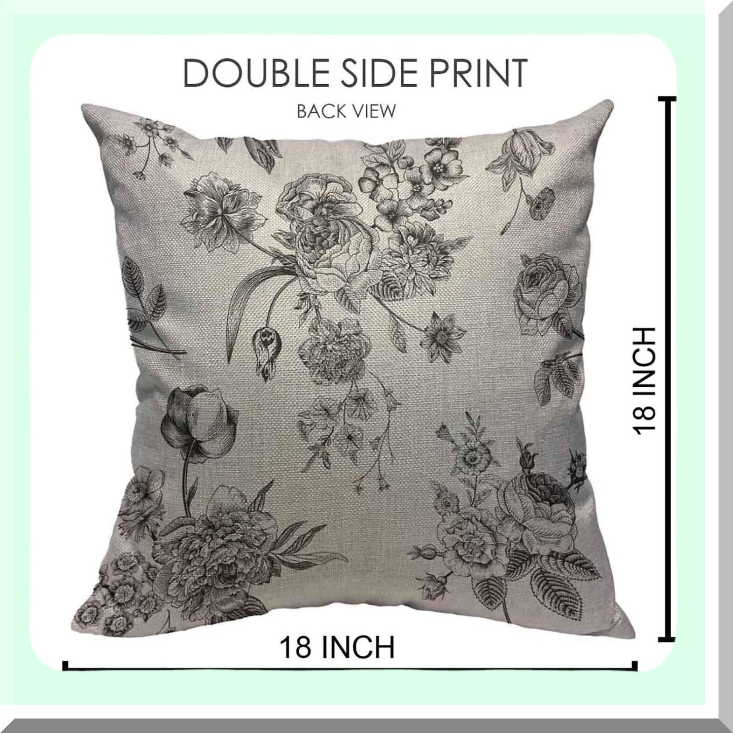Vintage Garden Floral Pillow Cover - Black Flowers & White Roses Tulips Delphinium Petunia Decorative Cushion Case 18x18 Inch
