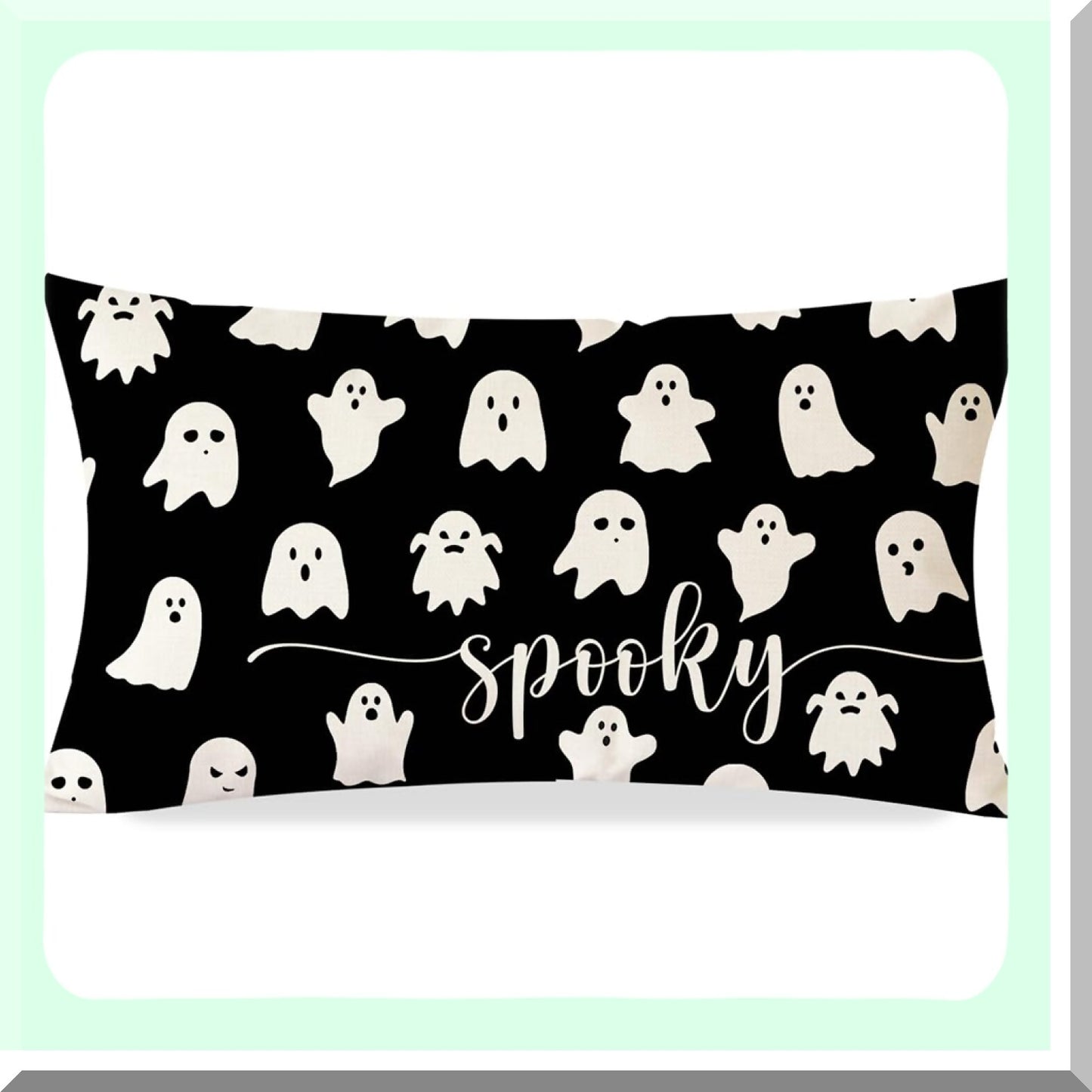 Spooky Ghost Black Lumbar Pillow - Fall Decorative Throw Pillow Cover for Couch - Outdoor Cushion Cover 12x20 - Halloween Throw Pillow Case
