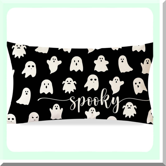Spooky Ghost Black Lumbar Pillow - Fall Decorative Throw Pillow Cover for Couch - Outdoor Cushion Cover 12x20 - Halloween Throw Pillow Case