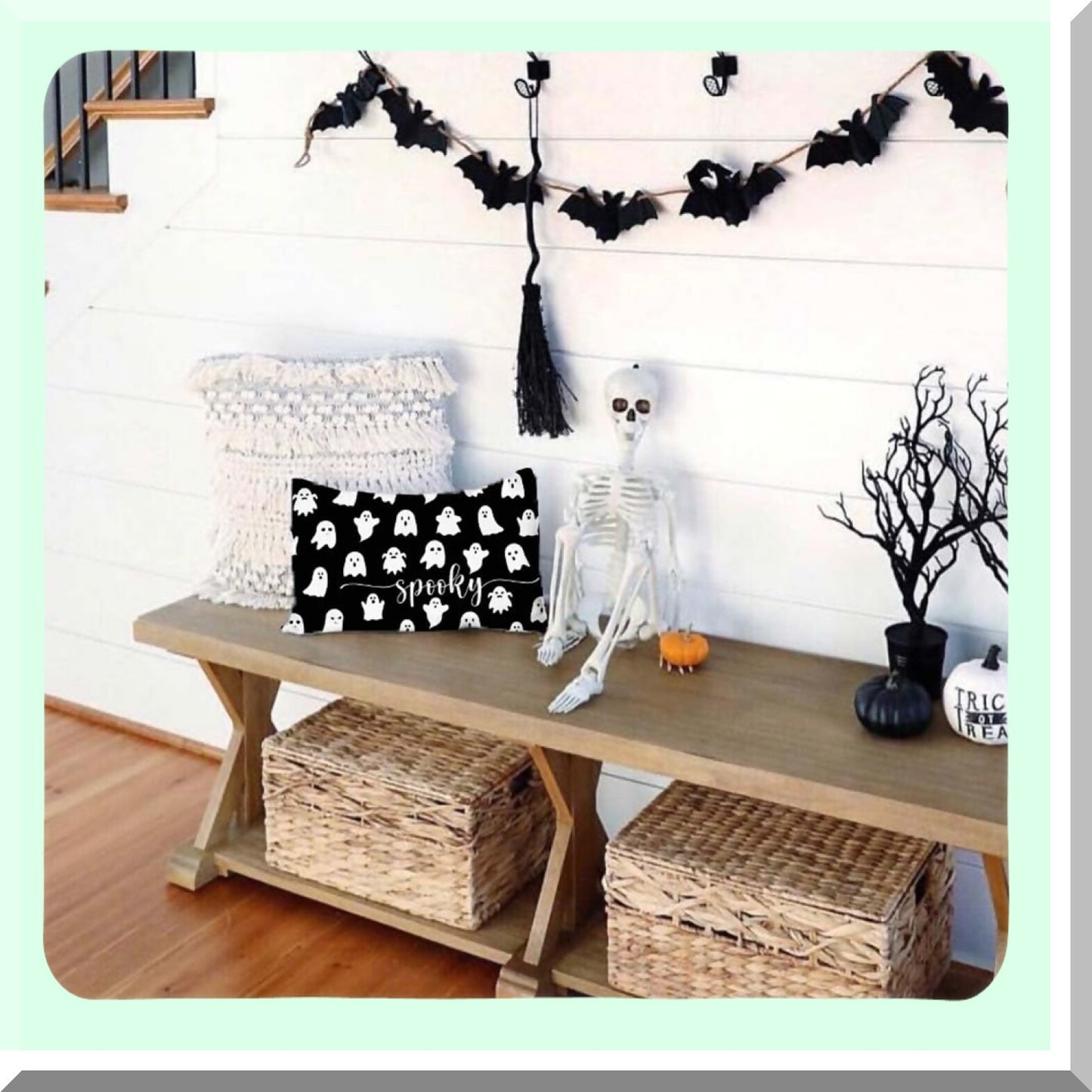 Spooky Ghost Black Lumbar Pillow - Fall Decorative Throw Pillow Cover for Couch - Outdoor Cushion Cover 12x20 - Halloween Throw Pillow Case