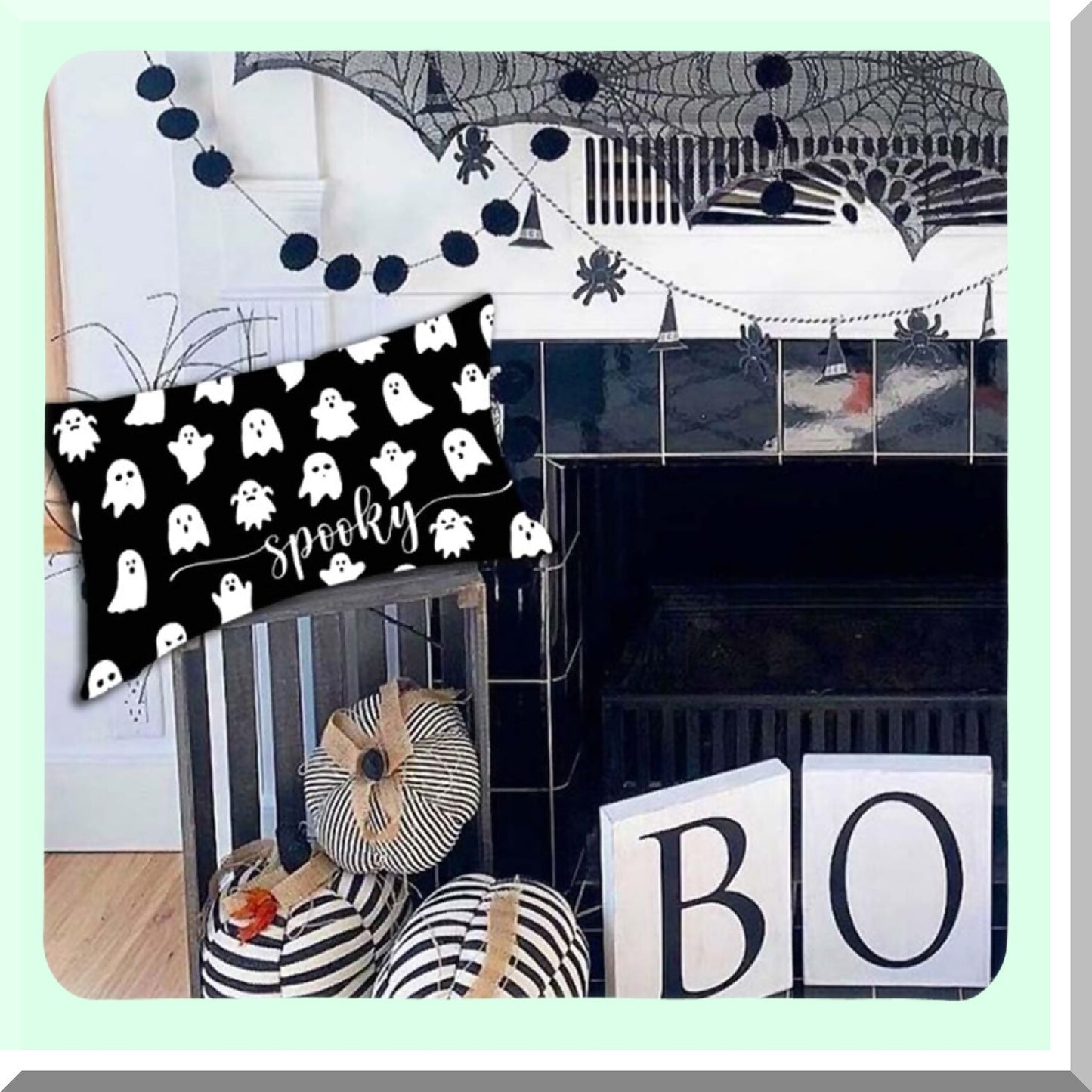 Spooky Ghost Black Lumbar Pillow - Fall Decorative Throw Pillow Cover for Couch - Outdoor Cushion Cover 12x20 - Halloween Throw Pillow Case