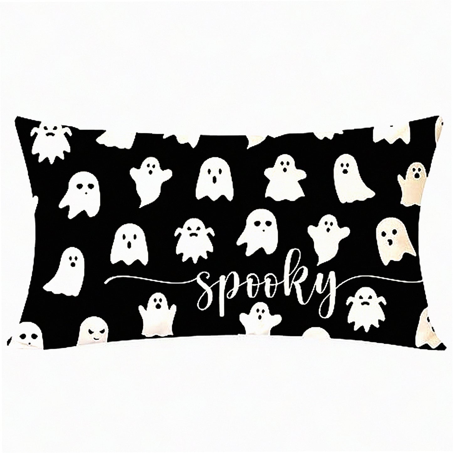 Spooky Ghost Black Lumbar Pillow - Fall Decorative Throw Pillow Cover for Couch - Outdoor Cushion Cover 12x20 - Halloween Throw Pillow Case