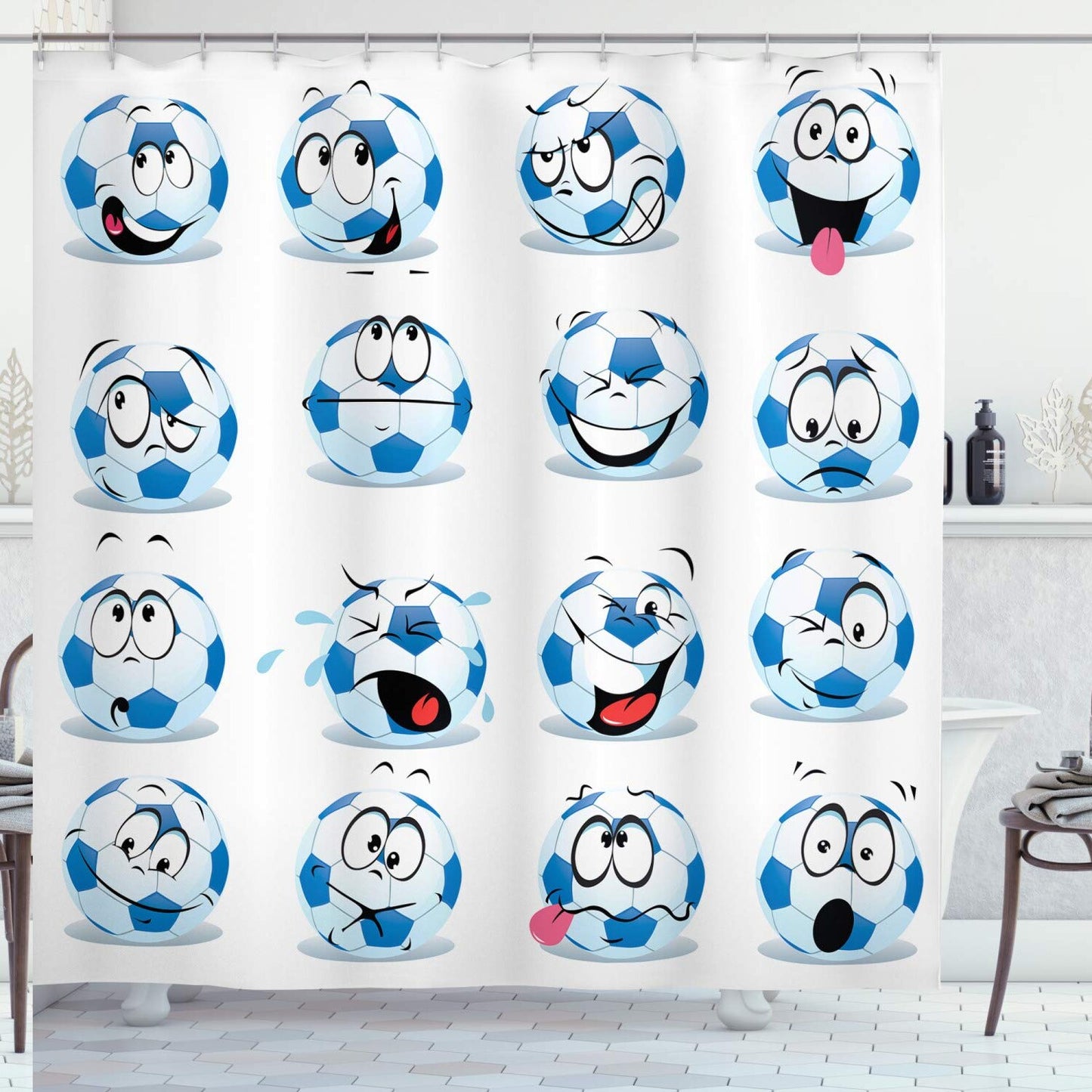 Sports Shower Curtain with Cartoon Soccer Balls 69x70 inches