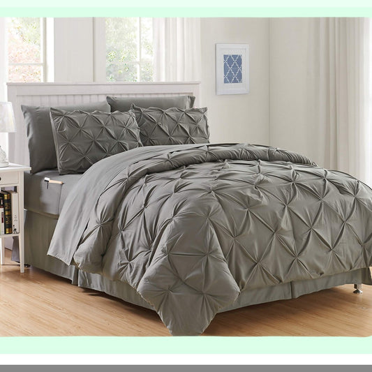 PlushDreams 6-Piece Bed-in-a-Bag Comforter Set - Softest Luxury Bedding with Double Sided Storage Pockets - Silky Soft Complete Set - Twin/Twin XL Gray
