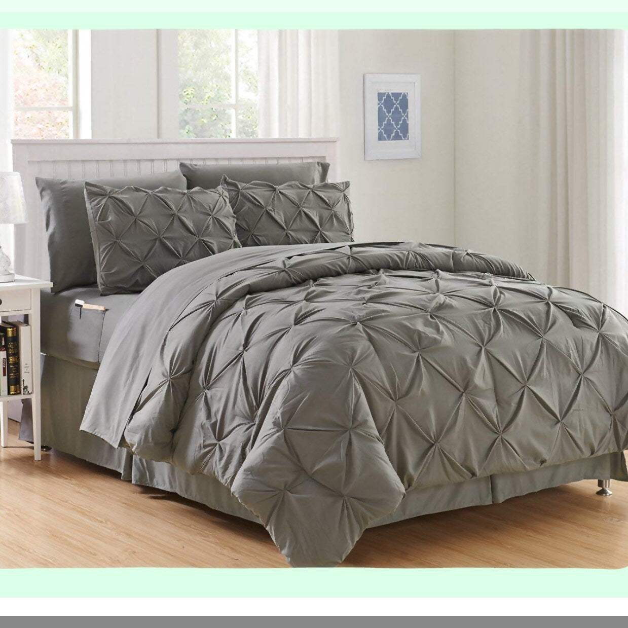 PlushDreams 6-Piece Bed-in-a-Bag Comforter Set - Softest Luxury Bedding with Double Sided Storage Pockets - Silky Soft Complete Set - Twin/Twin XL Gray