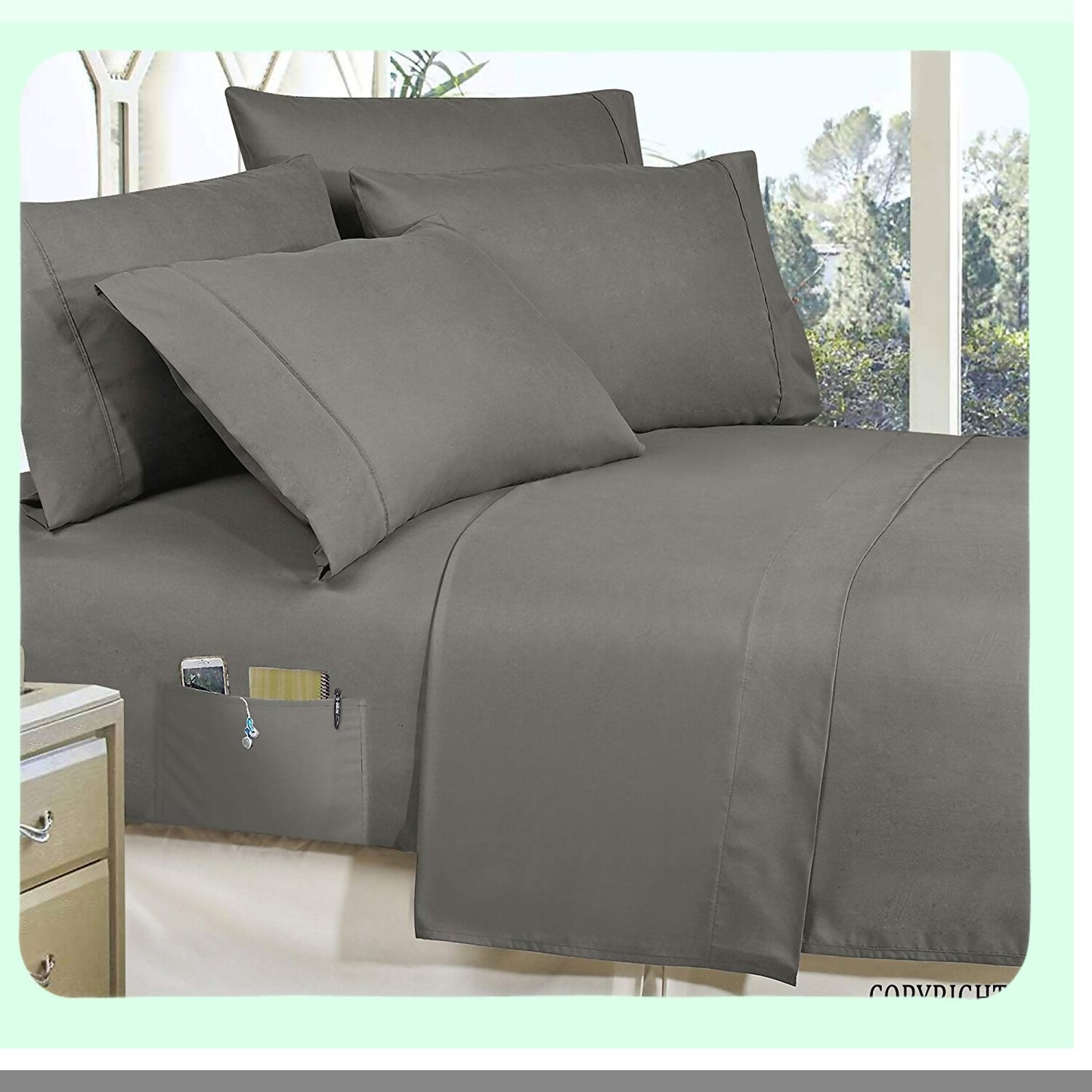 PlushDreams 6-Piece Bed-in-a-Bag Comforter Set - Softest Luxury Bedding with Double Sided Storage Pockets - Silky Soft Complete Set - Twin/Twin XL Gray