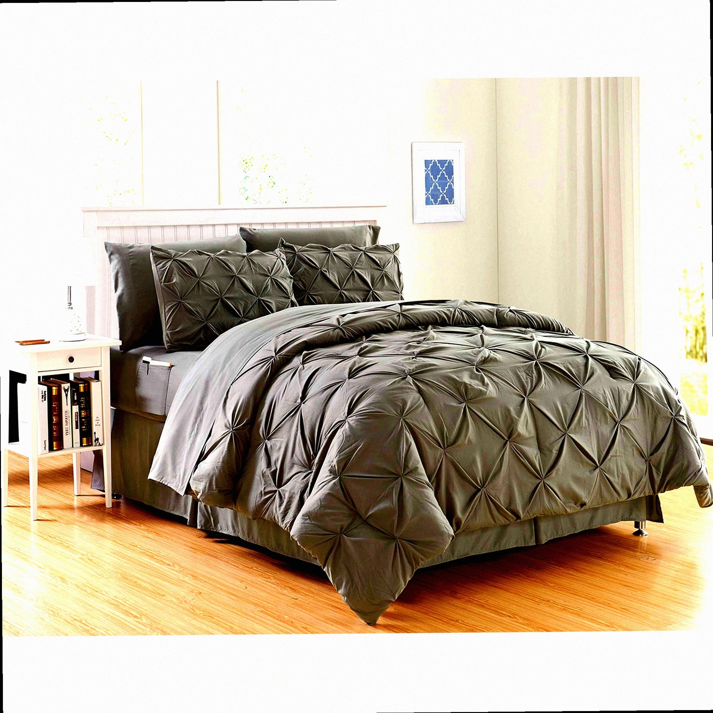 PlushDreams 6-Piece Bed-in-a-Bag Comforter Set - Softest Luxury Bedding with Double Sided Storage Pockets - Silky Soft Complete Set - Twin/Twin XL Gray