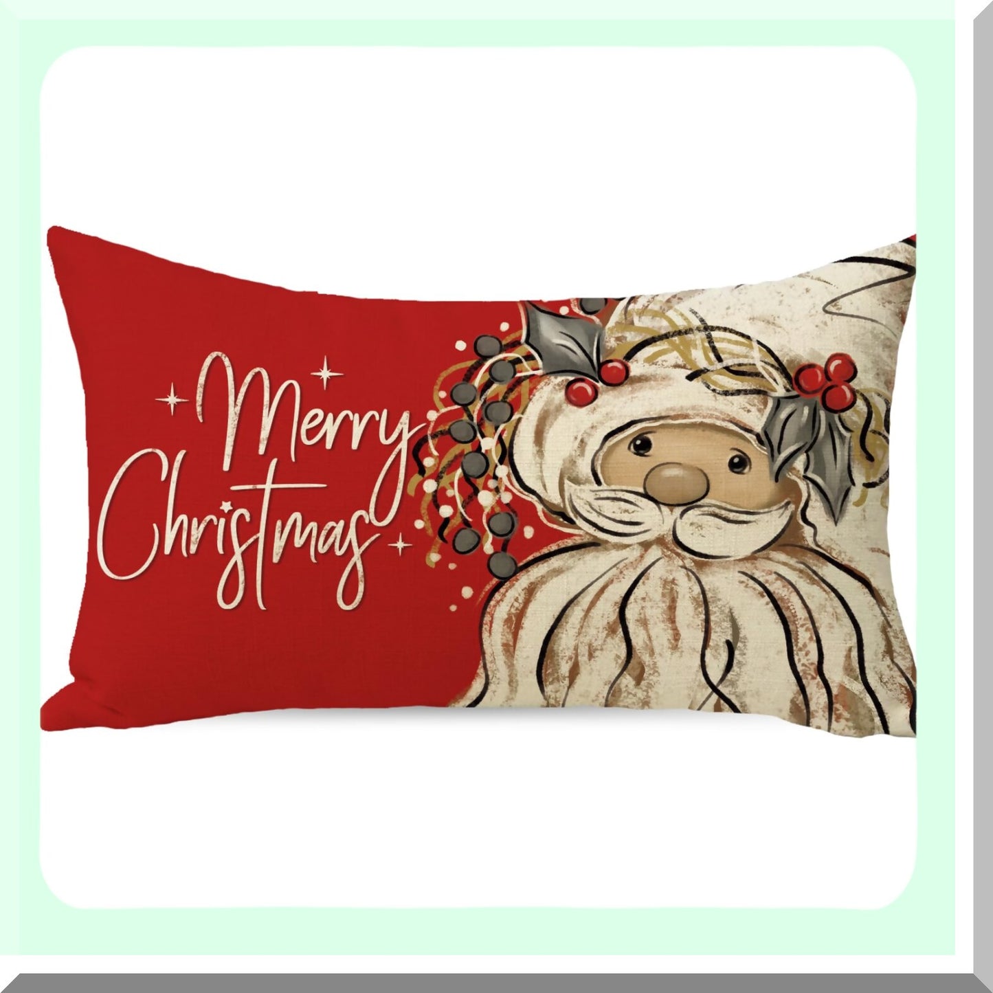 Holly Berries Winter Lumbar Pillow Cover - Festive Holiday Decorative Cushion Case for Sofa Couch - Seasonal Home Decoration 12 x 20