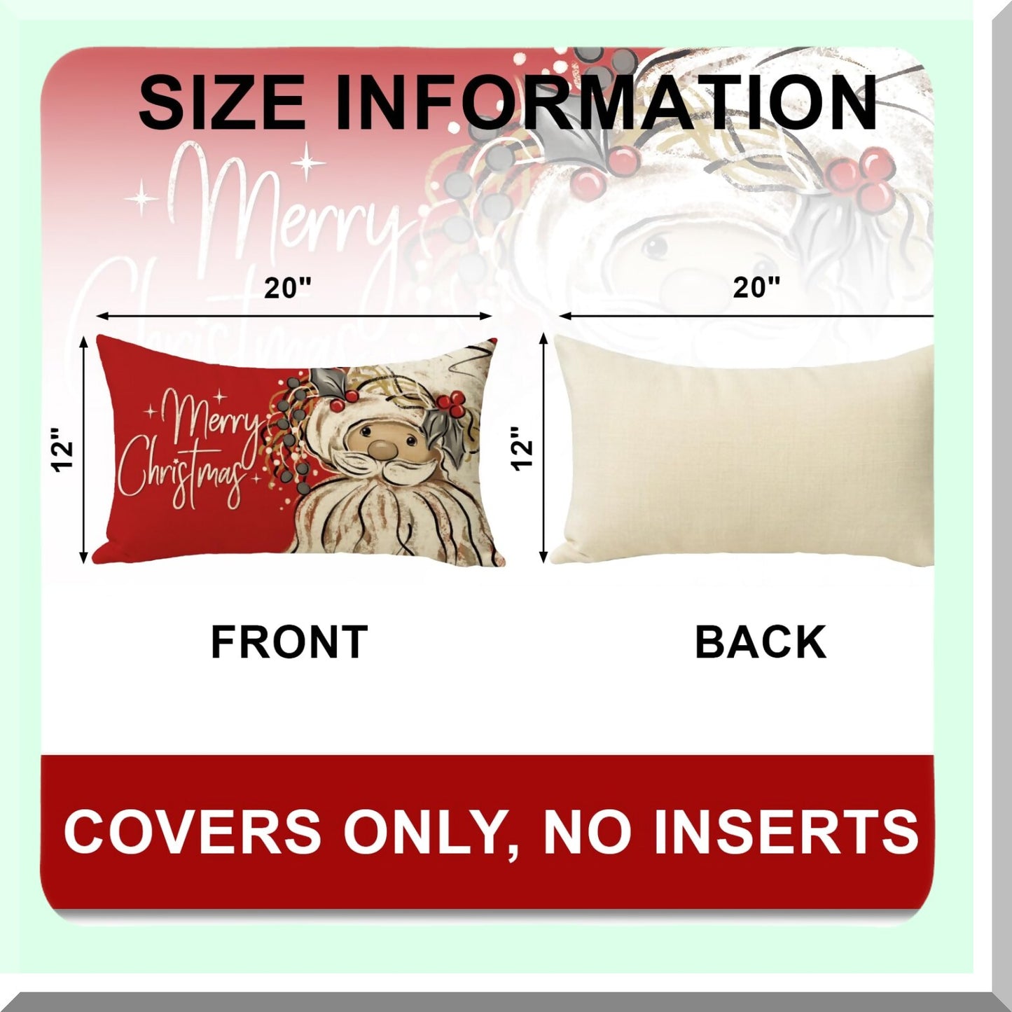 Holly Berries Winter Lumbar Pillow Cover - Festive Holiday Decorative Cushion Case for Sofa Couch - Seasonal Home Decoration 12 x 20