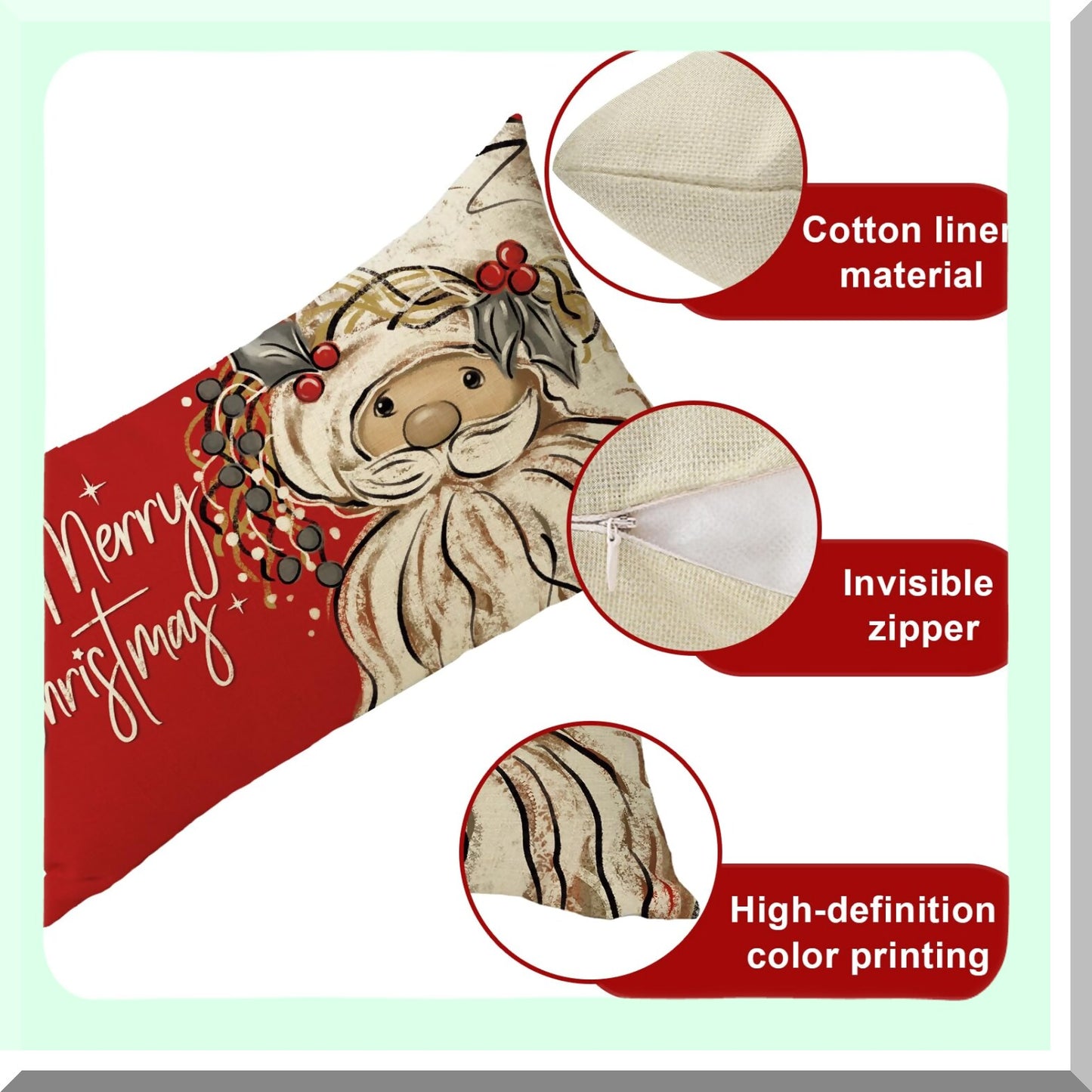 Holly Berries Winter Lumbar Pillow Cover - Festive Holiday Decorative Cushion Case for Sofa Couch - Seasonal Home Decoration 12 x 20