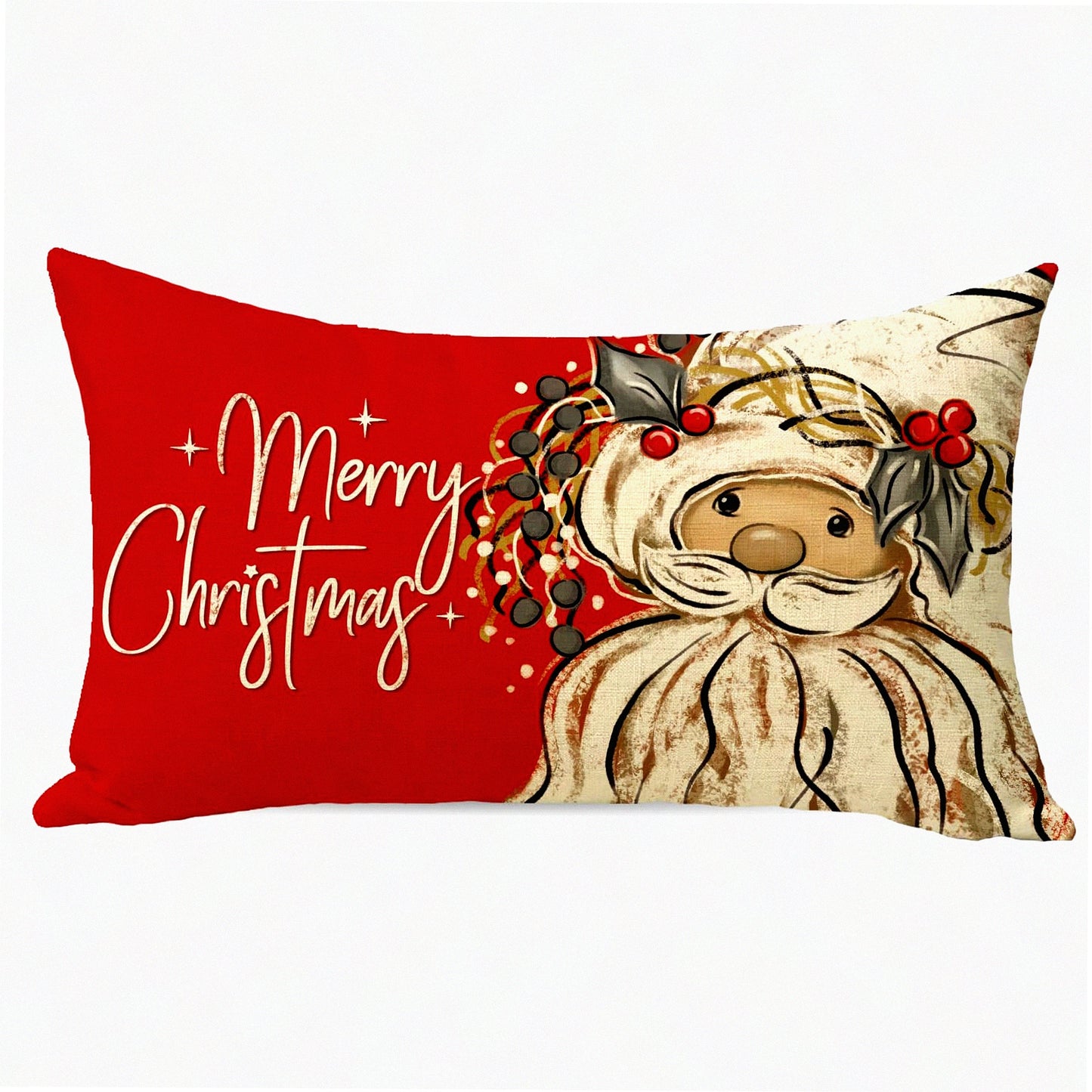 Holly Berries Winter Lumbar Pillow Cover - Festive Holiday Decorative Cushion Case for Sofa Couch - Seasonal Home Decoration 12 x 20