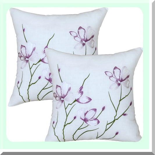 Farmhouse White Embroidered Pillow Covers - Set of 2 Soft Throw Pillow Covers for Home Decor - 18 x 18 Inches Cushion Covers for Bed Couch Sofa