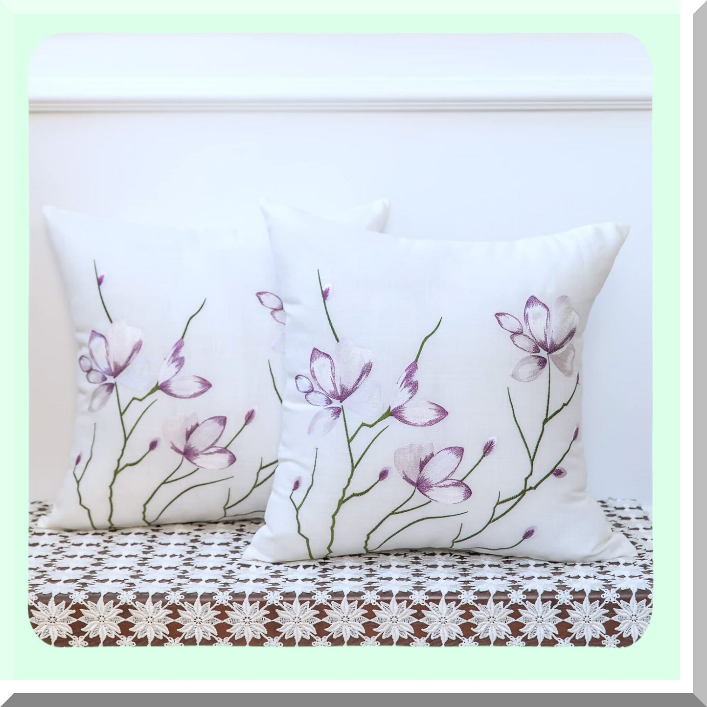 Farmhouse White Embroidered Pillow Covers - Set of 2 Soft Throw Pillow Covers for Home Decor - 18 x 18 Inches Cushion Covers for Bed Couch Sofa