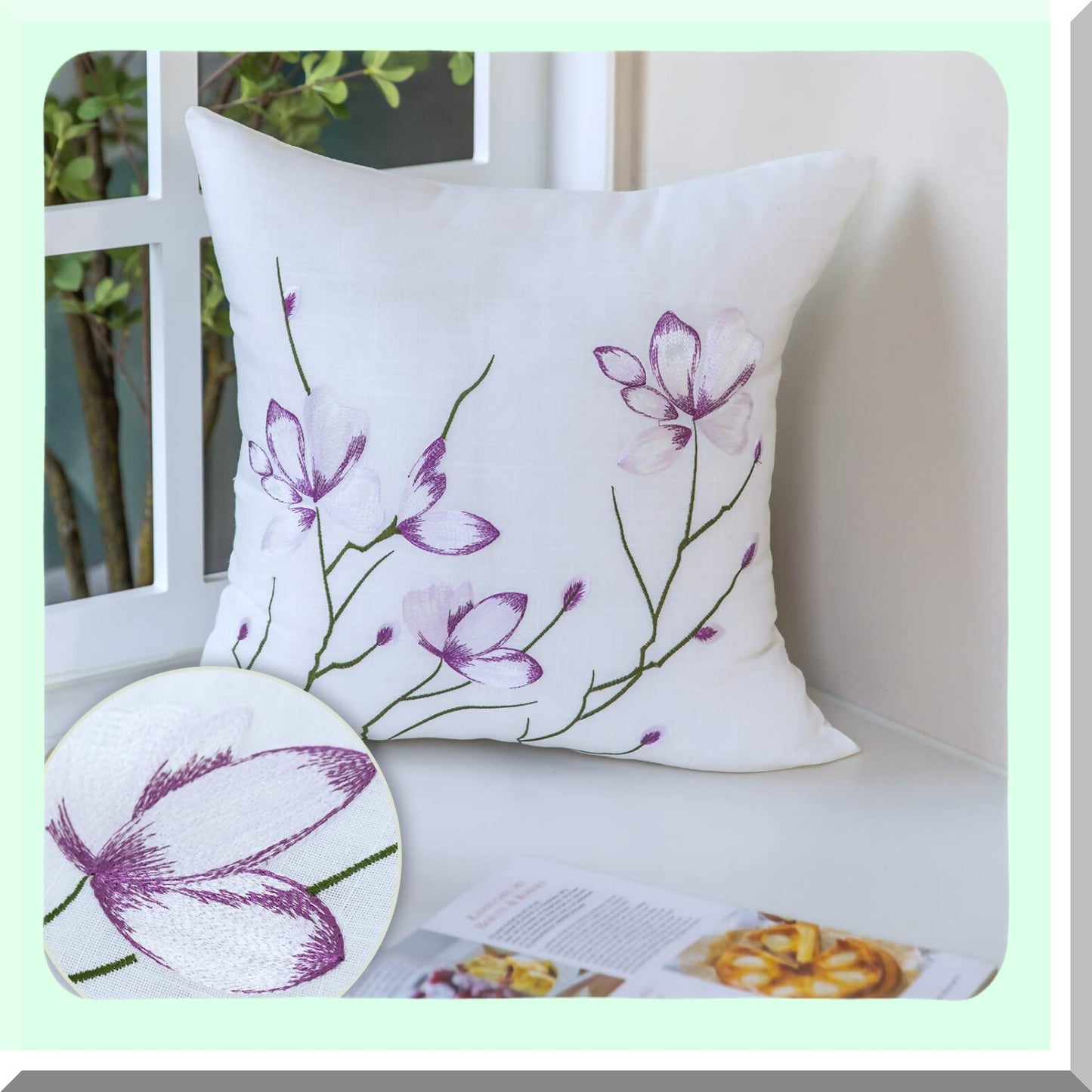 Farmhouse White Embroidered Pillow Covers - Set of 2 Soft Throw Pillow Covers for Home Decor - 18 x 18 Inches Cushion Covers for Bed Couch Sofa