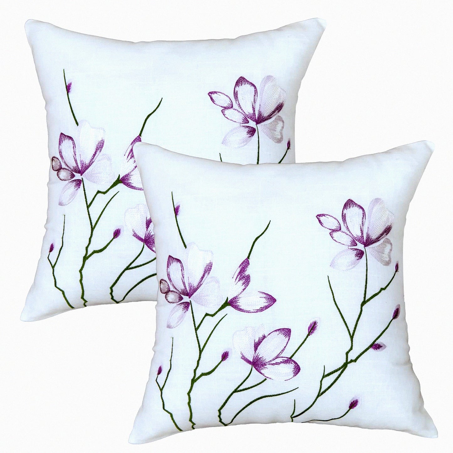 Farmhouse White Embroidered Pillow Covers - Set of 2 Soft Throw Pillow Covers for Home Decor - 18 x 18 Inches Cushion Covers for Bed Couch Sofa