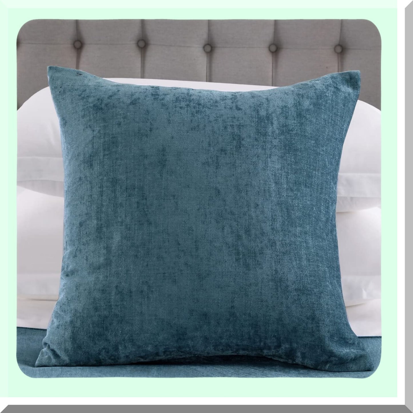 Blue Chenille Bliss Pillowcase Set - Soft Decorative Cushion Covers for 18x18 Inch Pillows - Solid Color Velvet Throw Pillow Cases