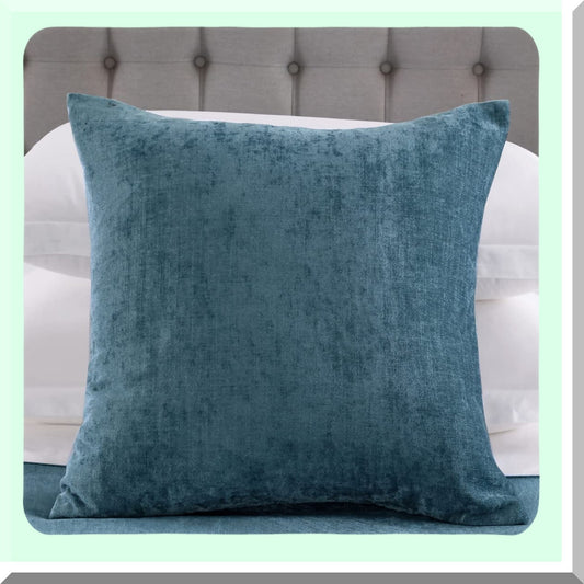 Blue Chenille Bliss Pillowcase Set - Soft Decorative Cushion Covers for 18x18 Inch Pillows - Solid Color Velvet Throw Pillow Cases