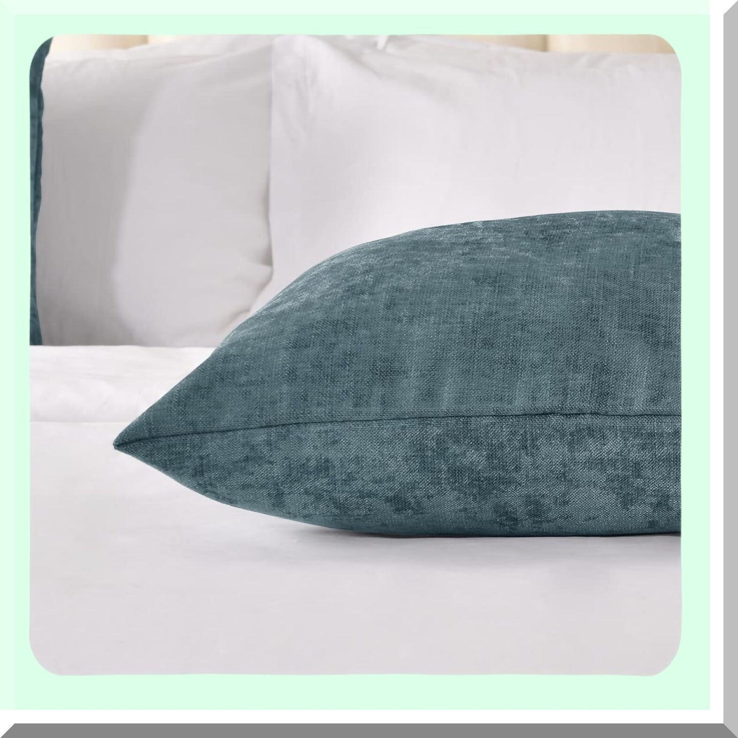Blue Chenille Bliss Pillowcase Set - Soft Decorative Cushion Covers for 18x18 Inch Pillows - Solid Color Velvet Throw Pillow Cases
