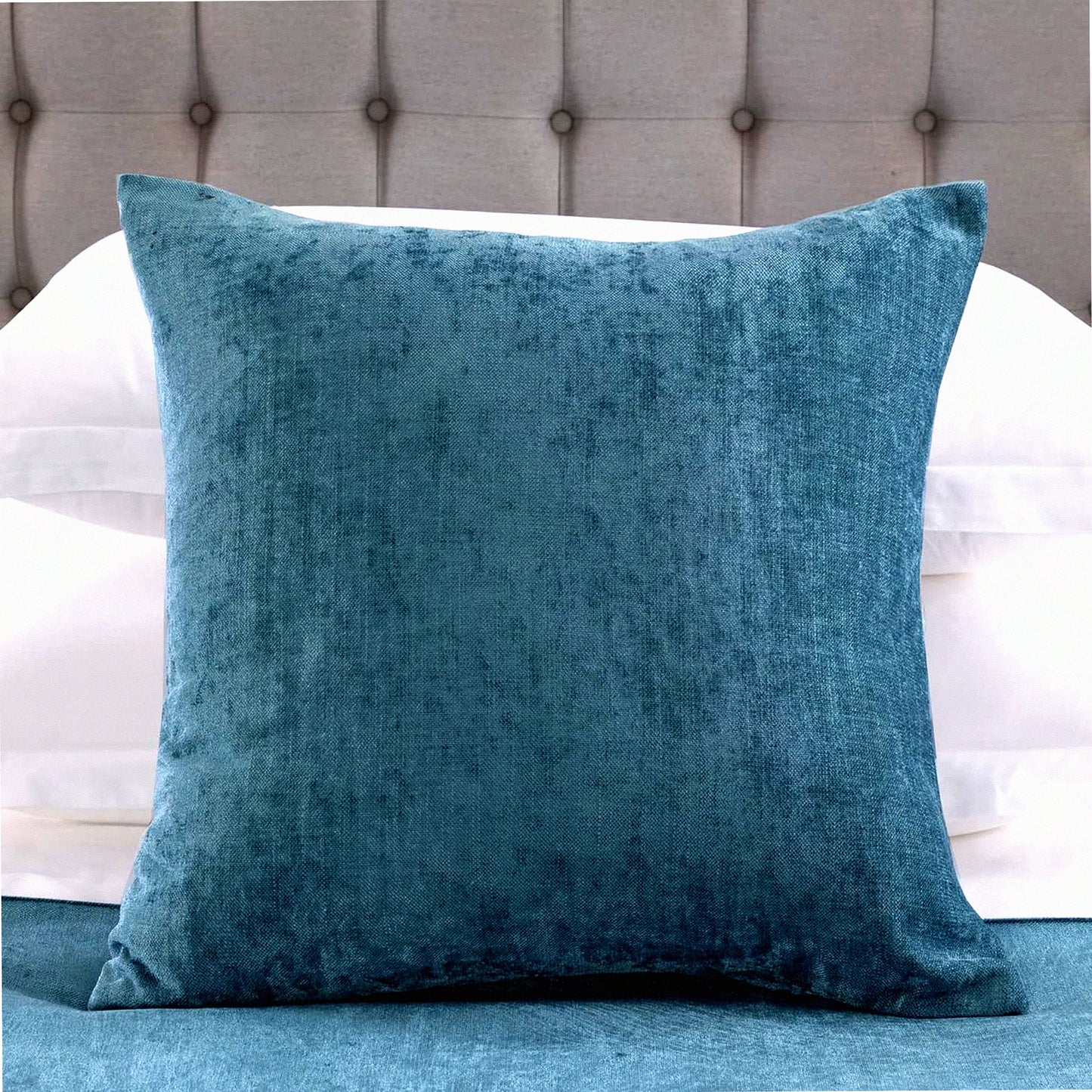Blue Chenille Bliss Pillowcase Set - Soft Decorative Cushion Covers for 18x18 Inch Pillows - Solid Color Velvet Throw Pillow Cases