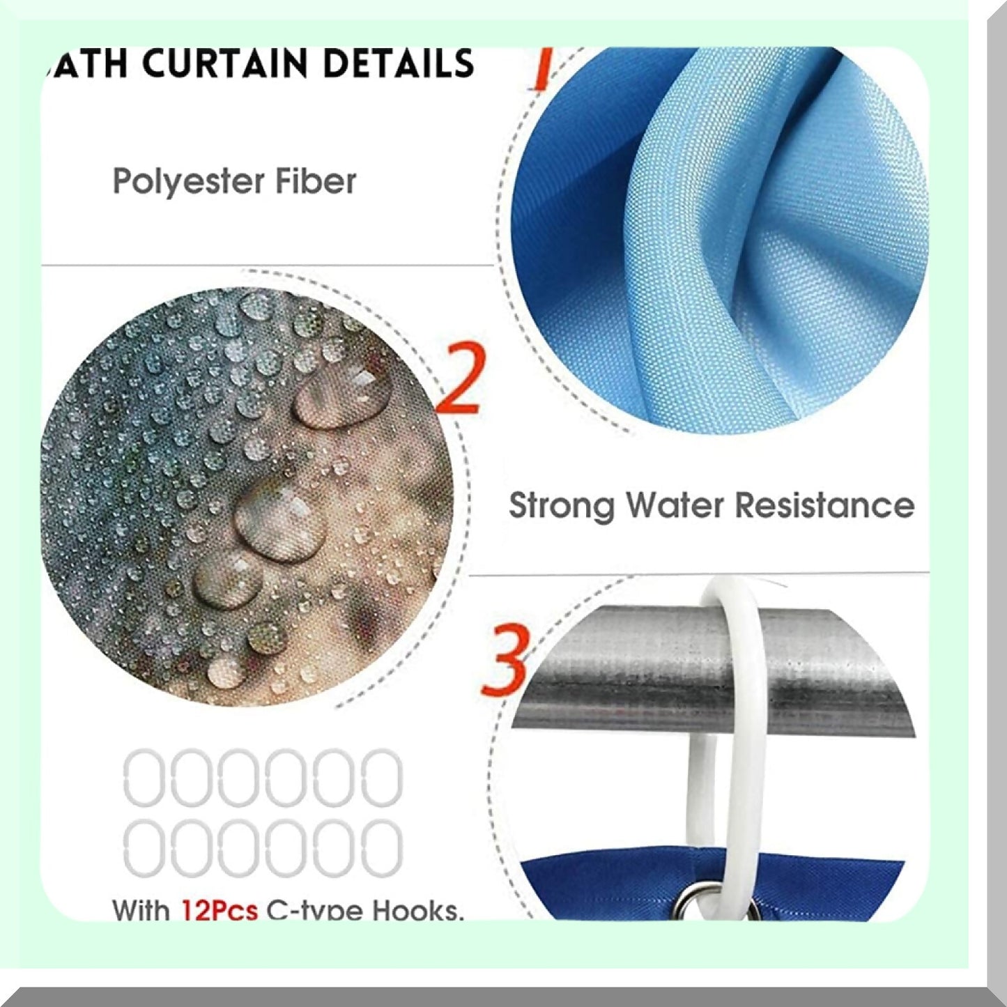 Blue Rose and Leopard Shower Curtain Set with Rugs and Hooks