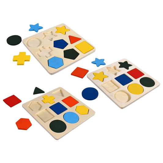 Real Wood Toys Basic Shapes Wooden Puzzles, 9 pc. (Pack of 36)