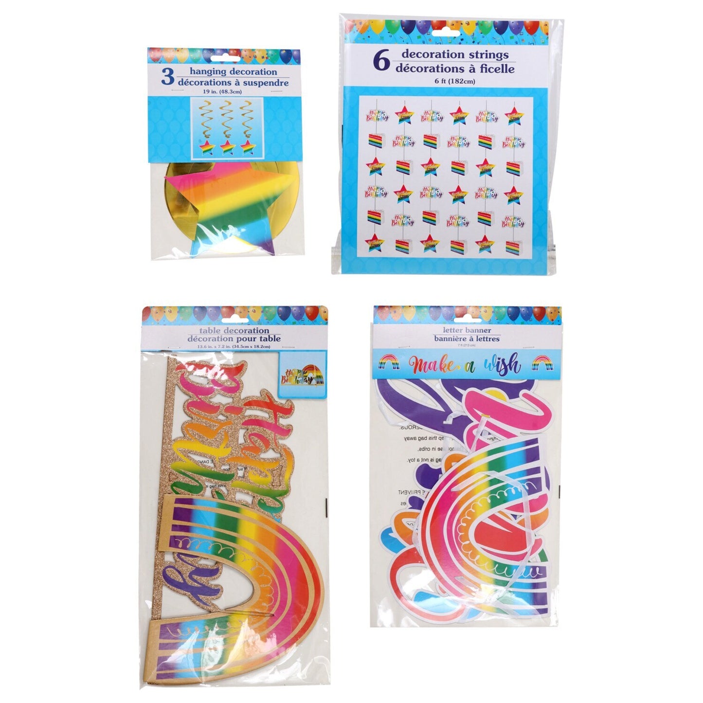Rainbow Happy Birthday Party Banner Sets (Pack of 36)