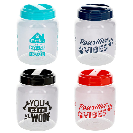 Pet Printed Plastic Treat Jars with Lids, 4x4x5.625-in. (Pack of 16)