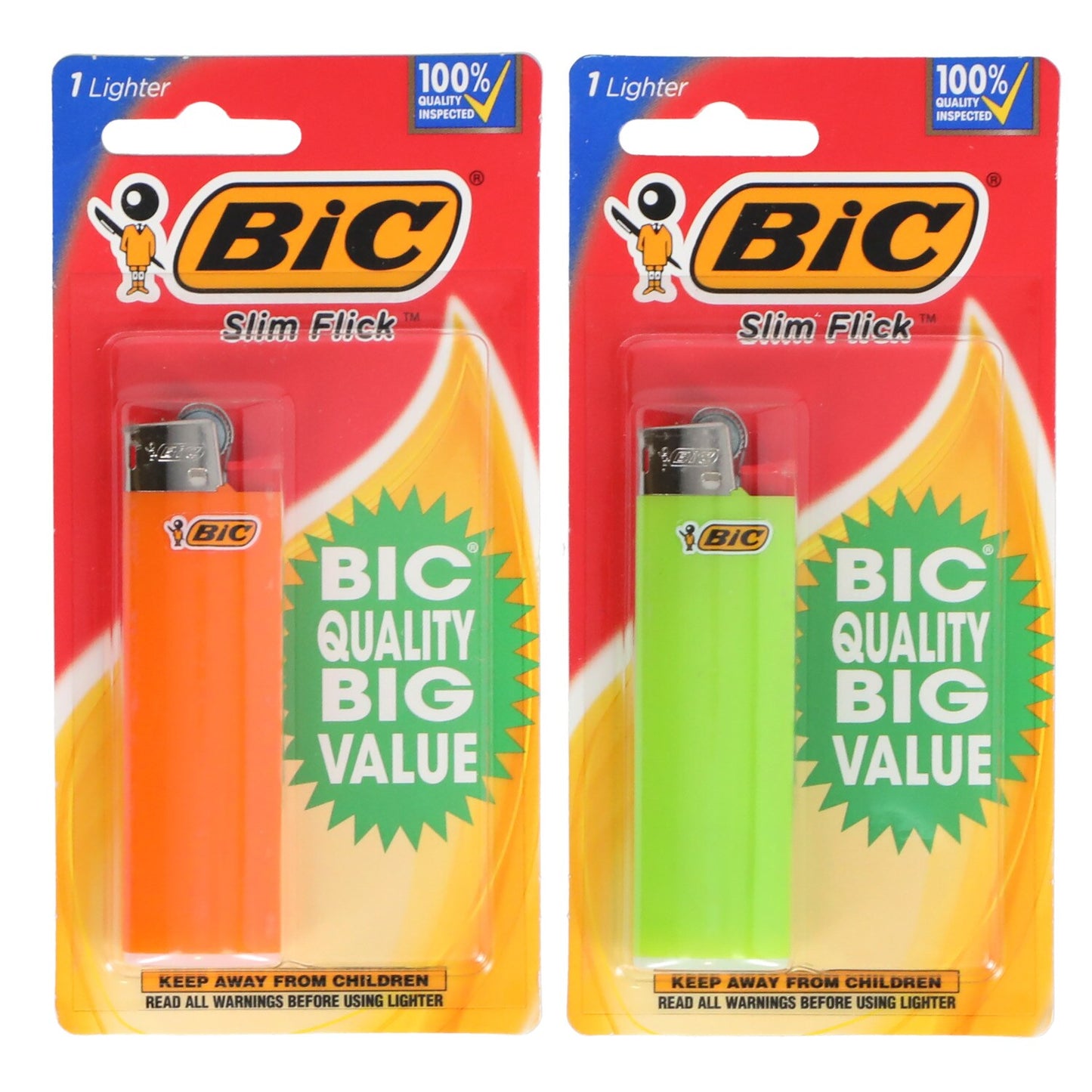 BIC Slim Flick Lighters, 3x0.875 in. (Pack of 36)