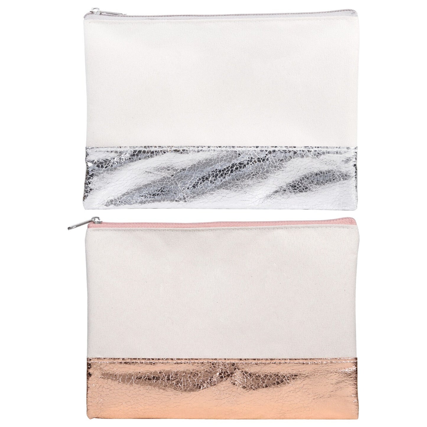 Cream Colored Cosmetic Bags with Metallic Bottoms, 5x8 in. (Pack of 6)