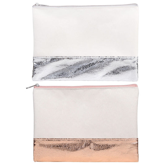 Cream Colored Cosmetic Bags with Metallic Bottoms, 5x8 in. (Pack of 6)