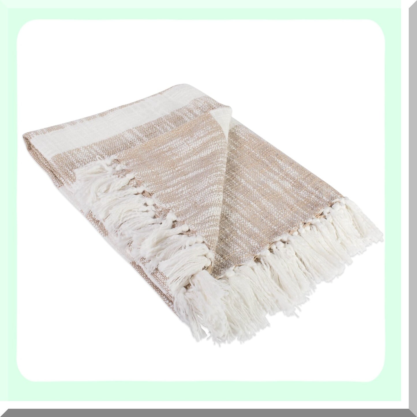 Mid-Century Modern Taupe Slub Stripe Woven Throw Blanket, 50x60