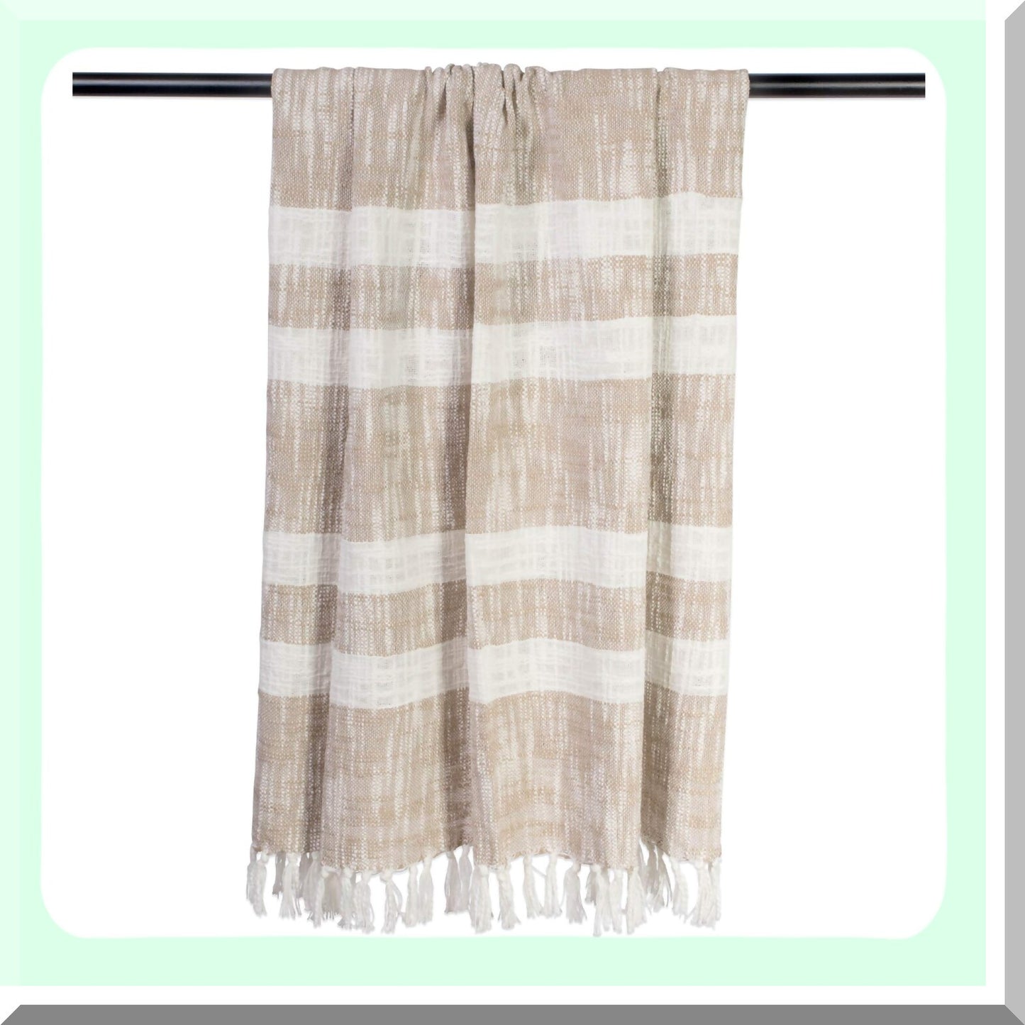 Mid-Century Modern Taupe Slub Stripe Woven Throw Blanket, 50x60