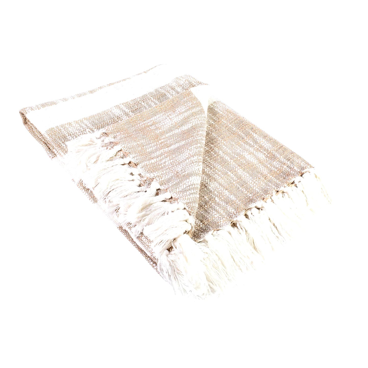 Mid-Century Modern Taupe Slub Stripe Woven Throw Blanket, 50x60