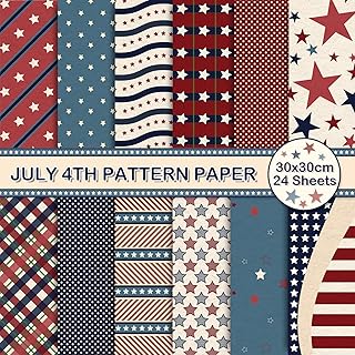 24 Sheets of 4th of July Patterned Vintage Star Paper