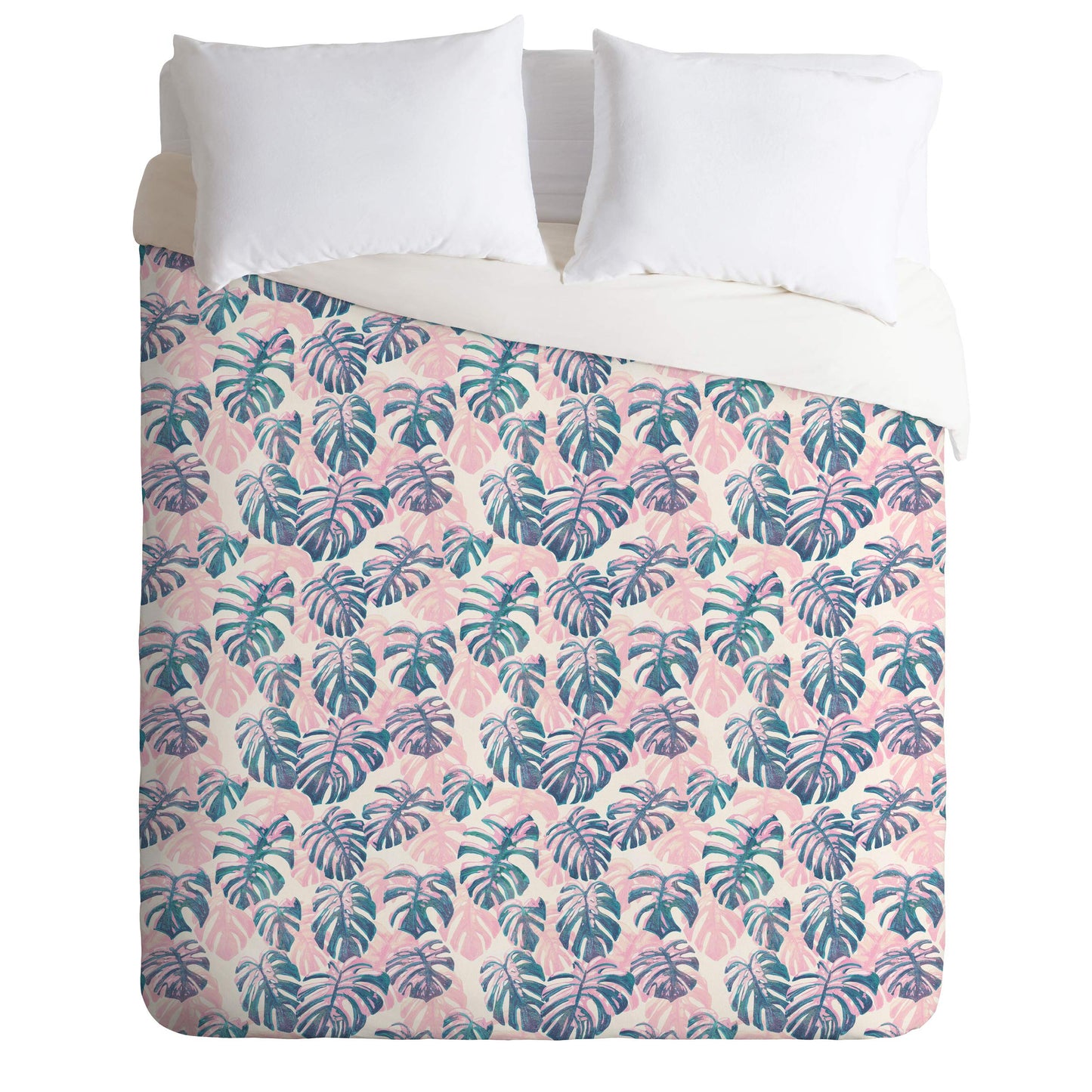 Dash and Ash Pinky Palms Duvet Set with Pillow Sham, Twin, Pink