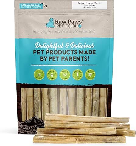 10-Inch Rawhide Chews for Dogs, 20-Pack