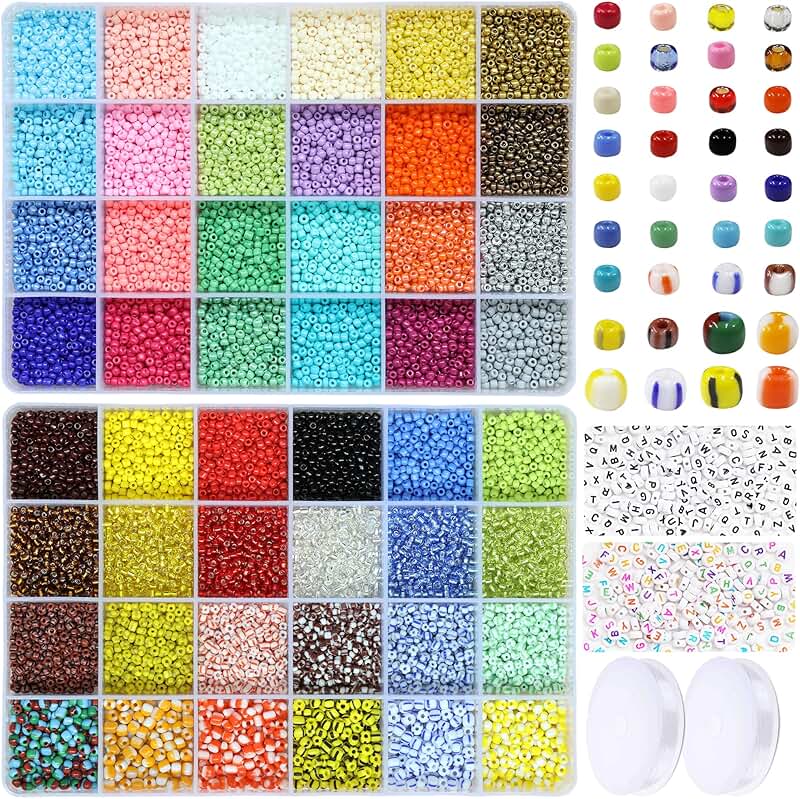 Craft Glass and Striped Seed Beads Kit with Organizer