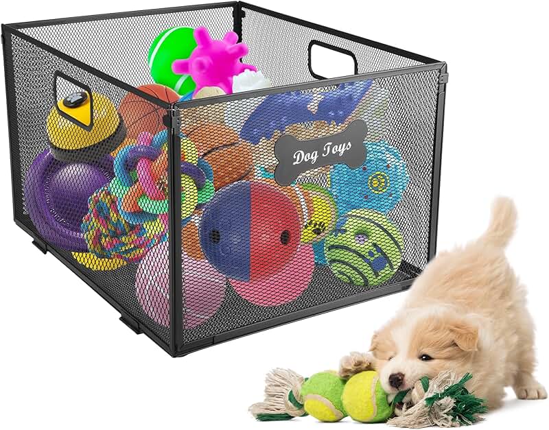 Metal dog toy box with pawprint design