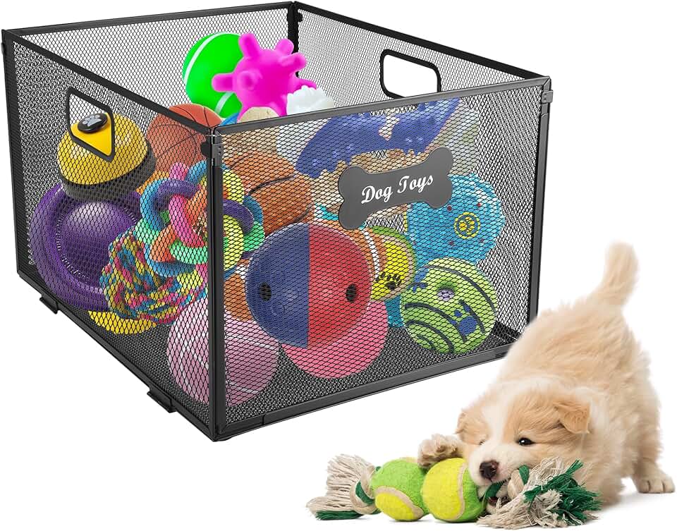 Metal dog toy box with pawprint design